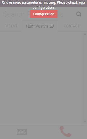 Missing parameter message in the *Odoo Phone* widget.