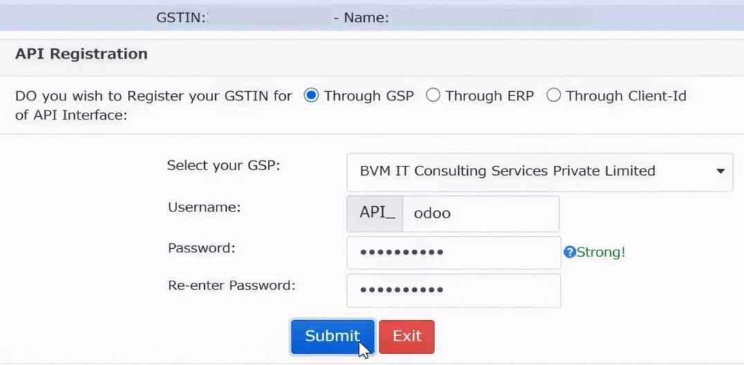 Submit API specific Username and Password