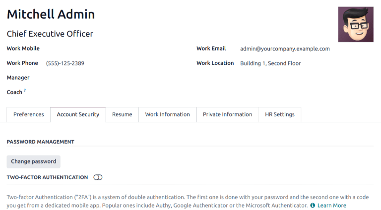 The account secuirty tab in a user profile.