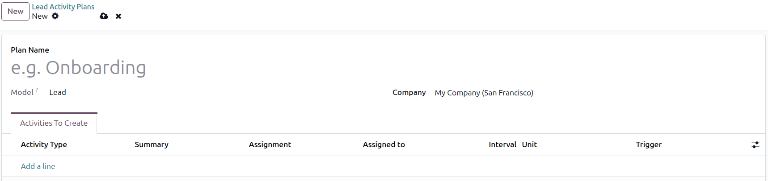 A blank Lead Activity Plan form.