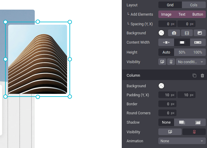 Example of an column element hidden on mobile devices