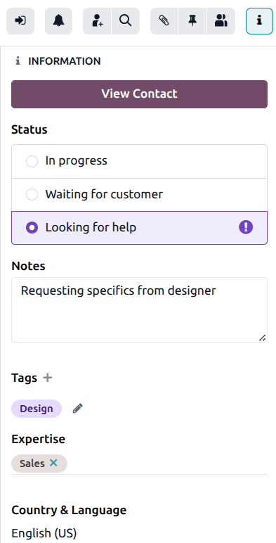 The information panel for a known contact.