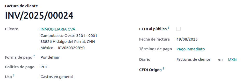 Example of an invoice with the PUE requirements.