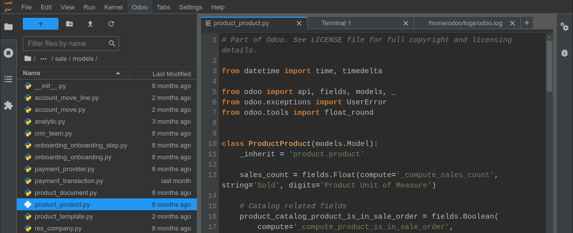 The branches' editor tab