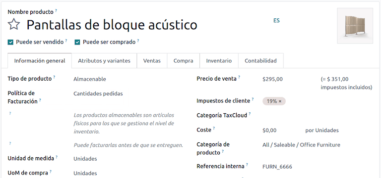 Configuración de la política de facturación en los productos.
