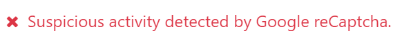 Mensaje de error en la verificación de Google reCAPTCHA.