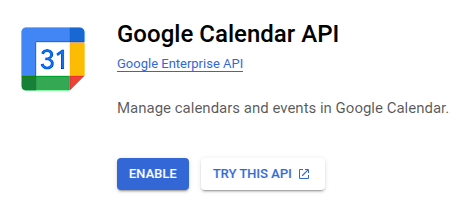 Activer l'API Google Agenda.