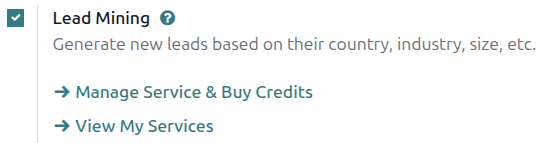 Activeer lead mining in Odoo CRM instellingen.