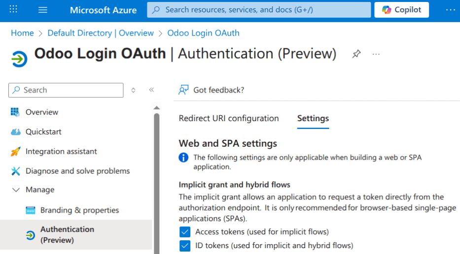 Authenticatie-instellingen en eindpunt-tokens.