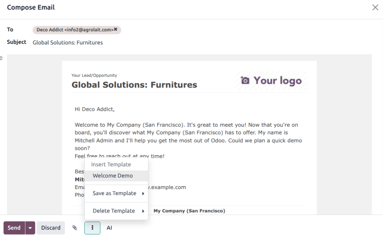 De uitgebreide volledige chattercomposer in de CRM-toepassing.