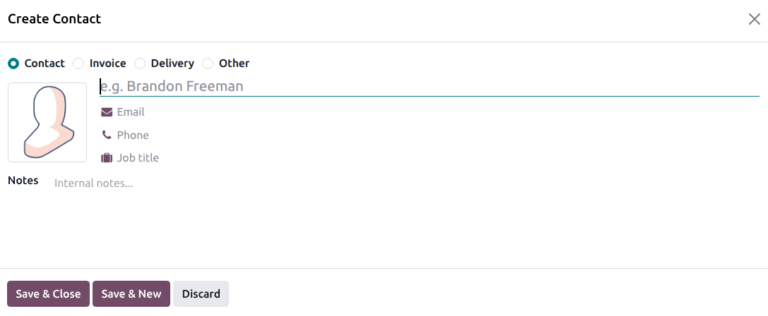 Create a new contact or address on a contact form.