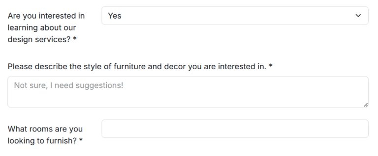 An appointment booking form with custom questions.