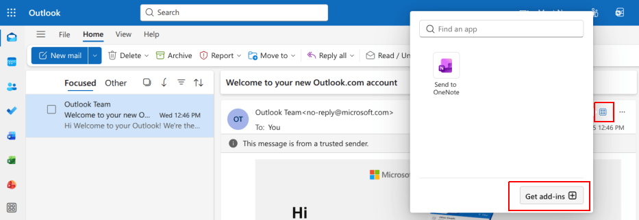 Apps button in the Outlook inbox.