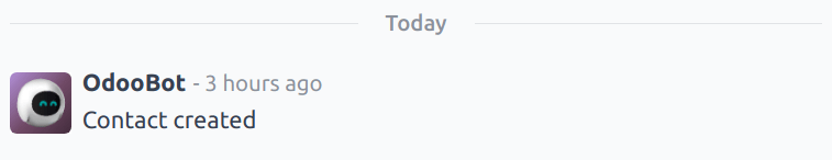 Een close-up van een chatter thread van een door OdooBot aangemaakt contactrecord.