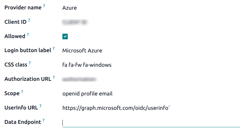 Configuratie van Odoo provider in de Instellingen applicatie.