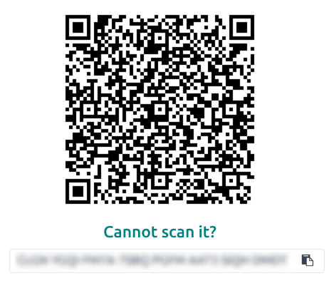 A 2fa secret code on an authentication popup.