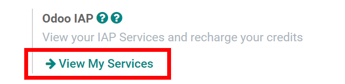 Koop credits in de Odoo IAP instellingen.