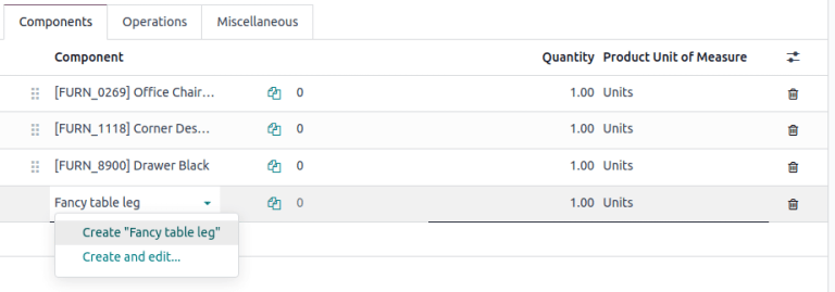 Adicione um componente selecionando-o no menu suspenso.