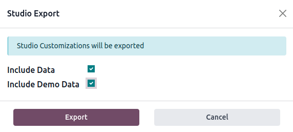 Optar por exportar dados e dados de demonstração