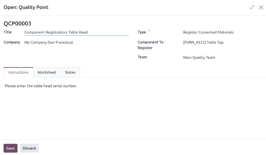 Fill out the Quality Point pop-up window.