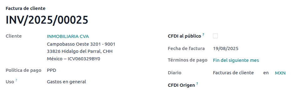 Ejemplo de una factura con los requisitos de PPD.