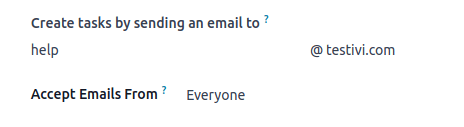 De gekozen e-mailalias in de dashboardweergave in Odoo Project