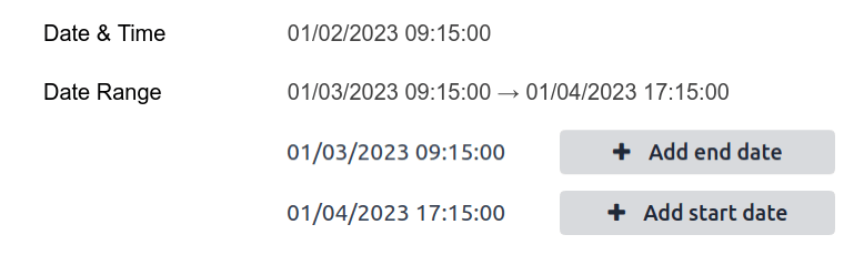 Examples of Date & Time fields with different widgets
