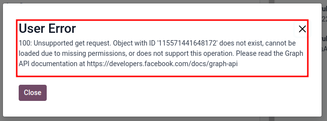 Error message displayed in Odoo when an employee token is generated instead of an Admin user.