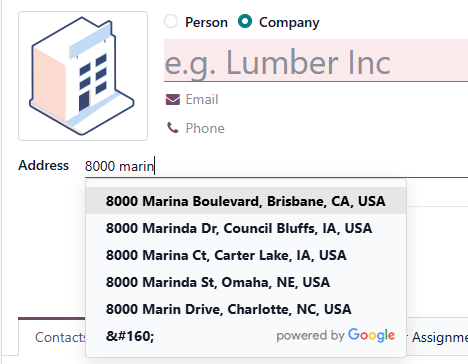 Address autocomplete on the contact form.