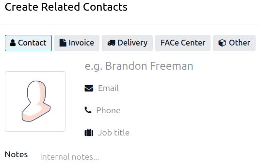Create a new contact or address on a contact form.