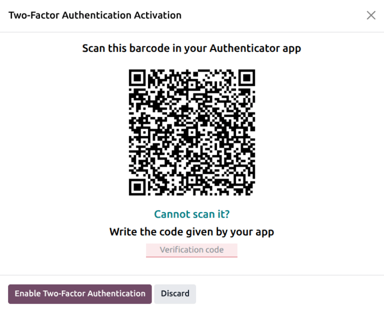 The 2fa authentication QR code in Odoo.