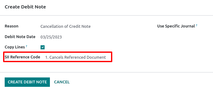 Nota de débito cancelando el documento de referencia (nota de crédito).