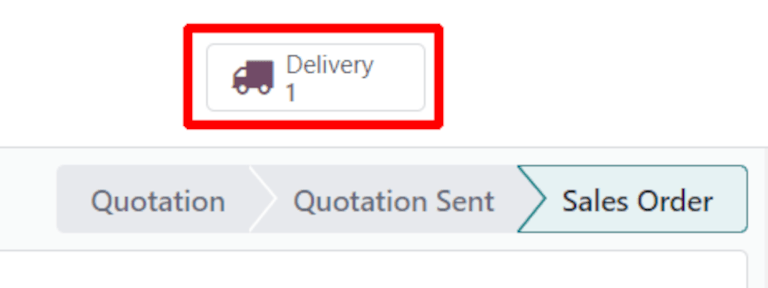 Después de confirmar la orden de venta, aparece el botón inteligente de entrega que muestra sus tres artículos  relacionados.