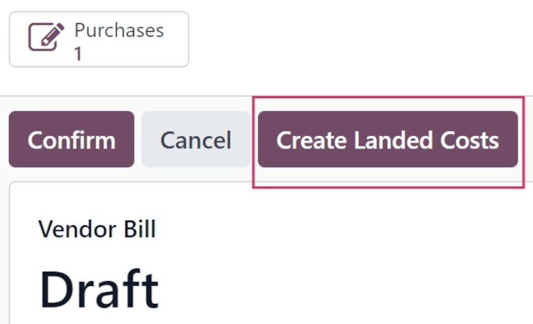 Create Landed Costs button on vendor bill.