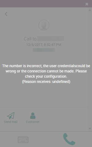 Mensaje de número incorrecto que aparece en el widget VoIP de Odoo.