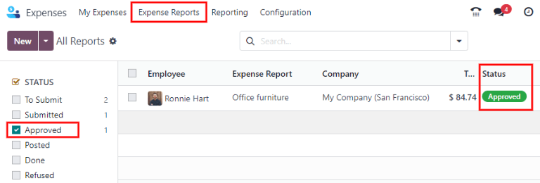 Para ver los reportes pendientes de registro, haga clic en Reportes de gastos y, a continuación, en Reportes por publicar.