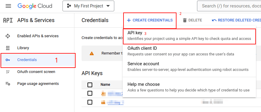 Create an API key in the Google API console.