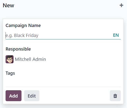 View of the campaign pop-up kanban in Odoo Email Marketing.