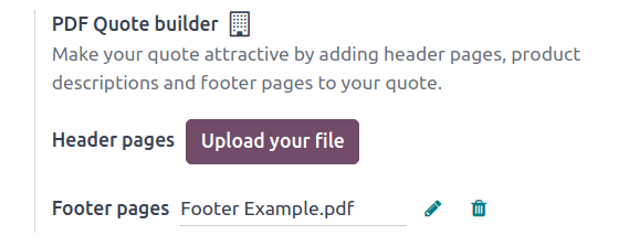 The PDF Quote Builder feature located on the Settings page of the Sales application.