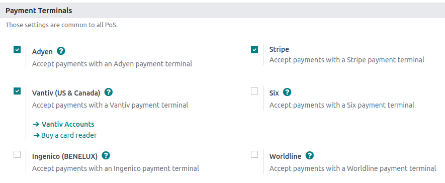 checkbox in the settings to enable a payment terminal