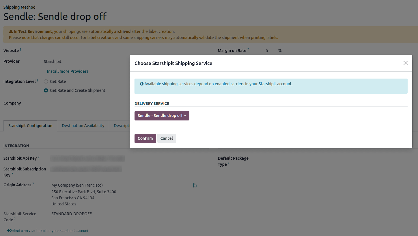 Example of shipping products configured in Odoo.