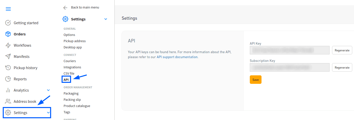 查找 Starshipit API 密钥。