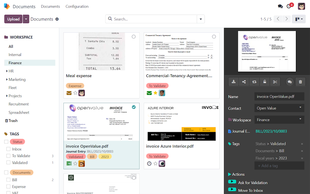 Odoo Documents app interface